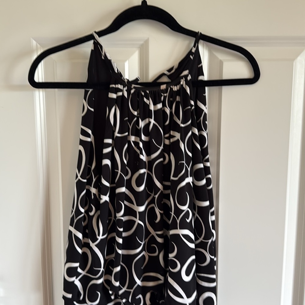Dress Barn Sleeveless Black Cream Curlicue Scribble Pattern Dress Size 10 - Picture 3 of 8